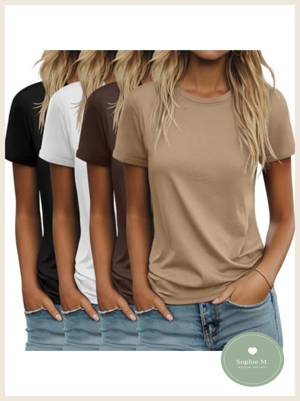 4 Pack Women's Cotton Blend Short Sleeve Crewneck T-Shirts Casual Tees